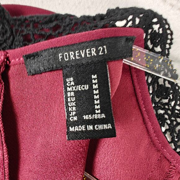 Forever 21 Maroon Lace Trim Pleated Front Mini Dress Women’s M - Picture 6 of 8